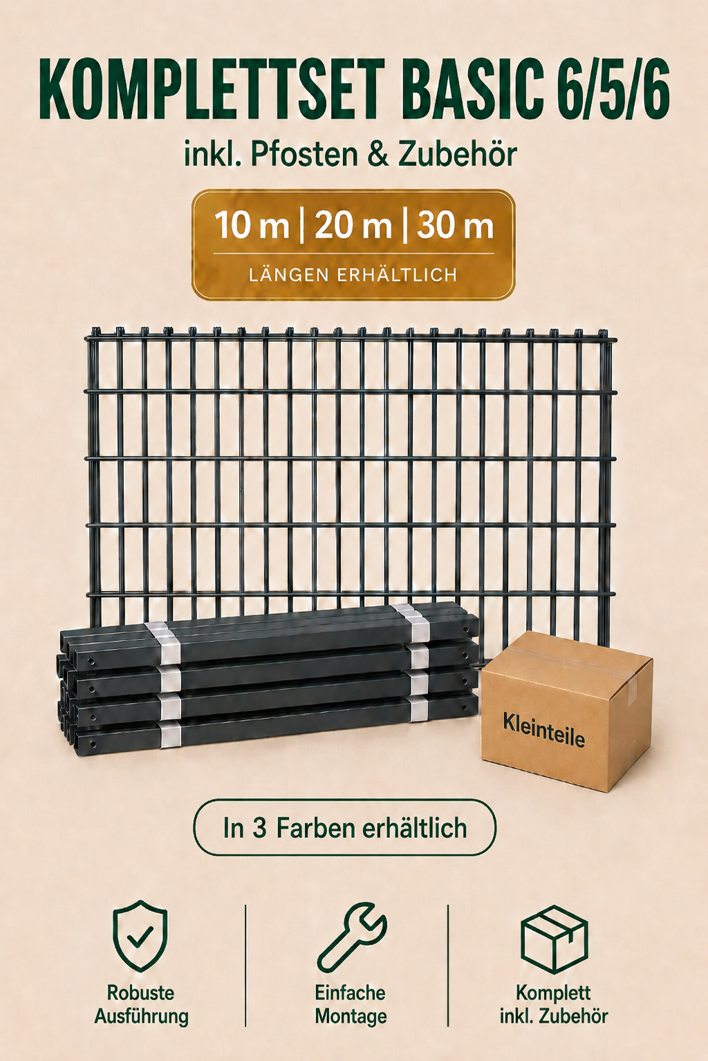 Doppelstabmattenzaun Komplettset Basic 6/5/6