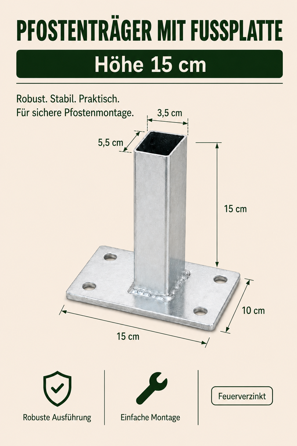 Pfostenträger mit Fußplatte 150 mm verzinkt