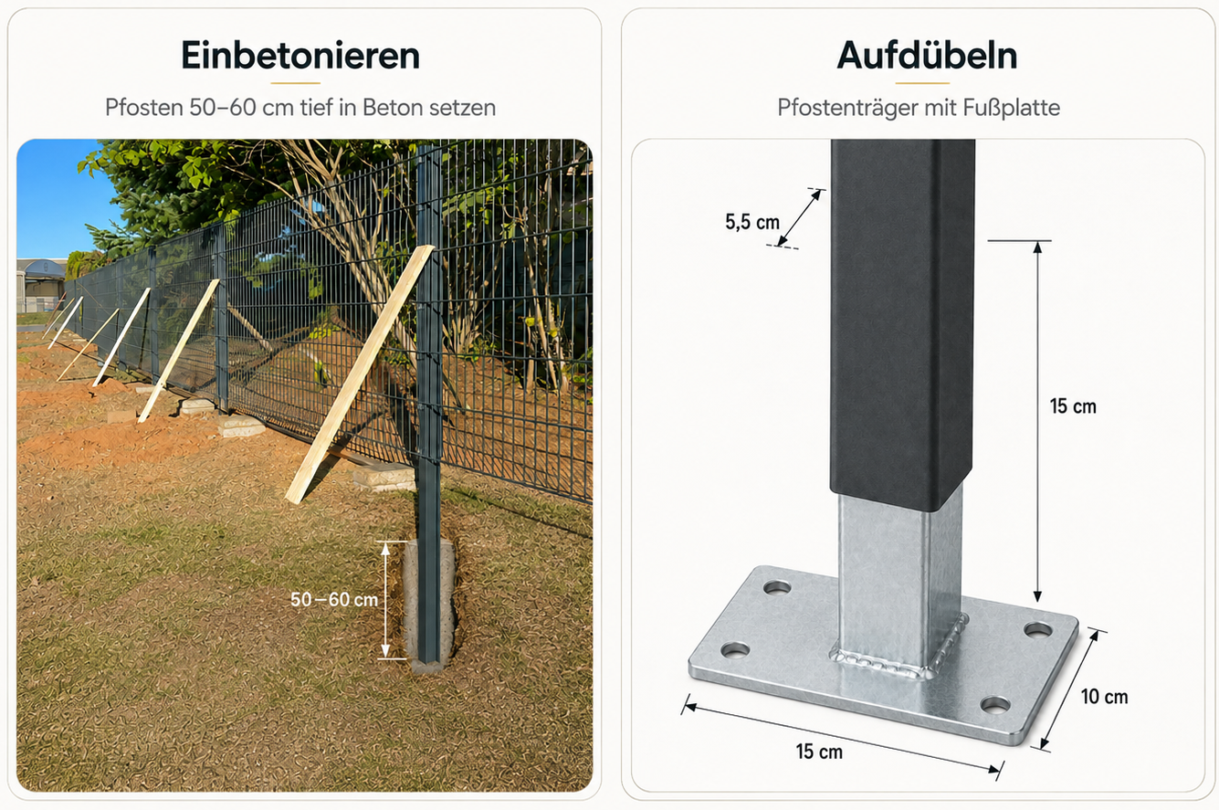 Zaunpfosten einbetonieren oder aufdübeln