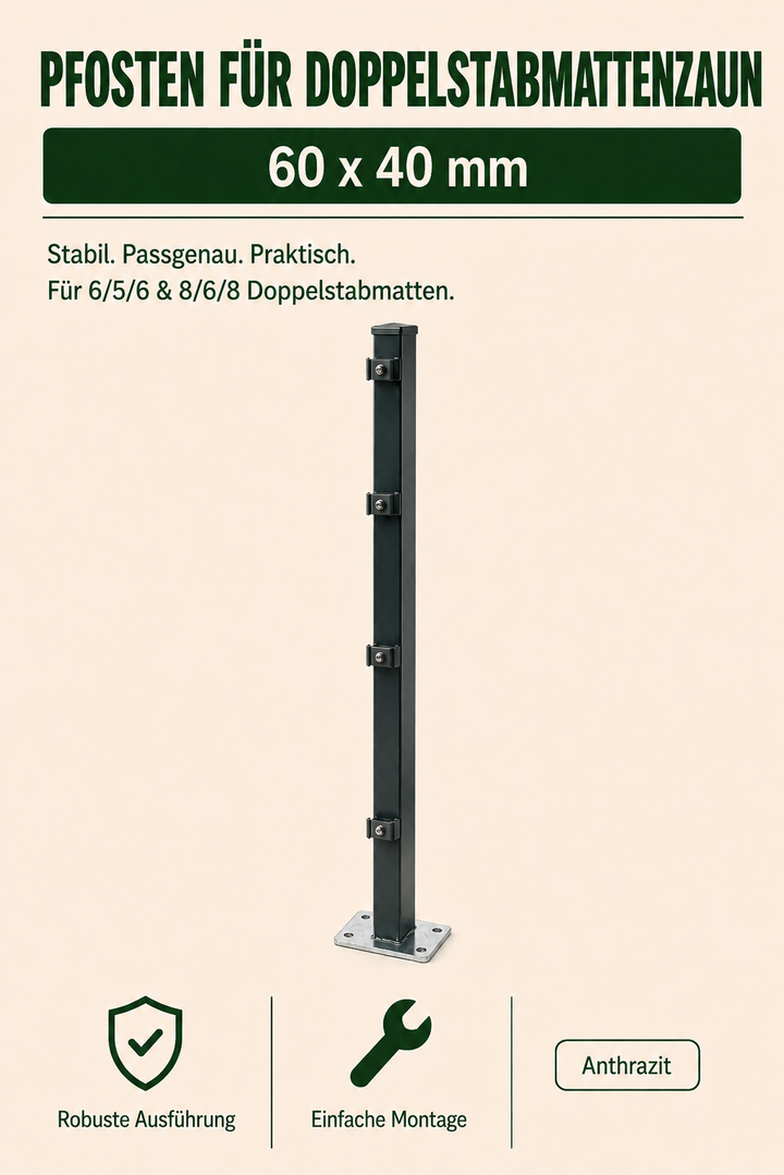 Pfosten 60x40mm für Doppelstabmattenzaun