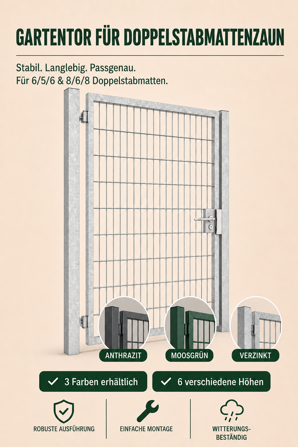 Gartentor für Doppelstabmattenzaun | universell passend