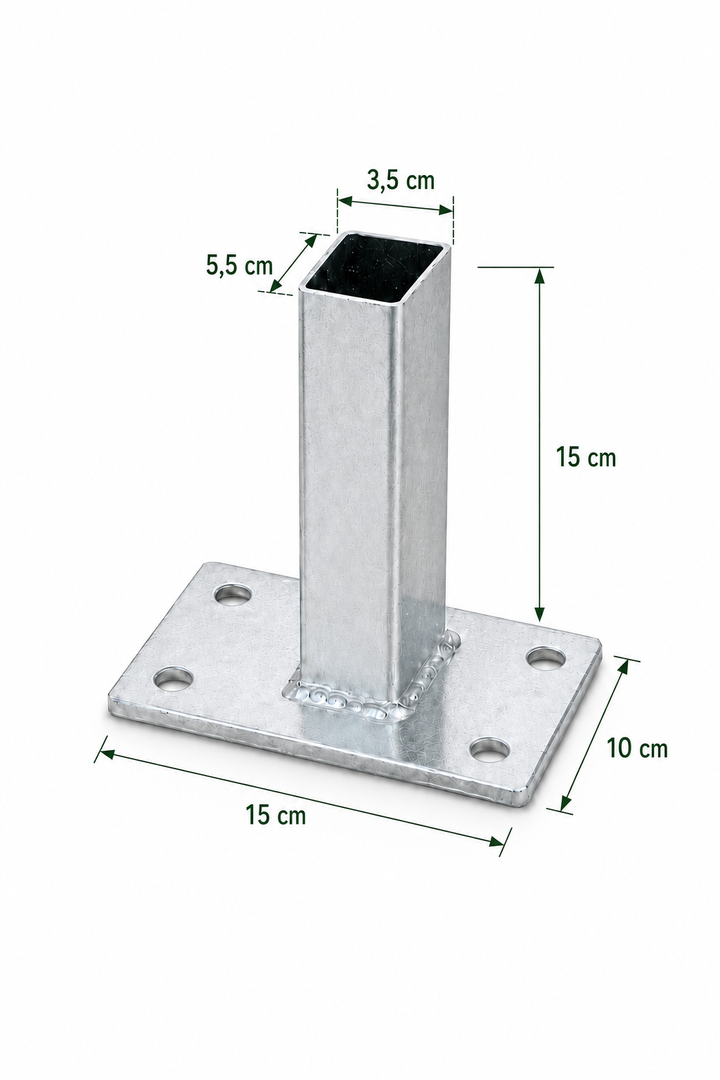 Pfostenträger mit Fußplatte 150 mm | 55×35 mm | verzinkt