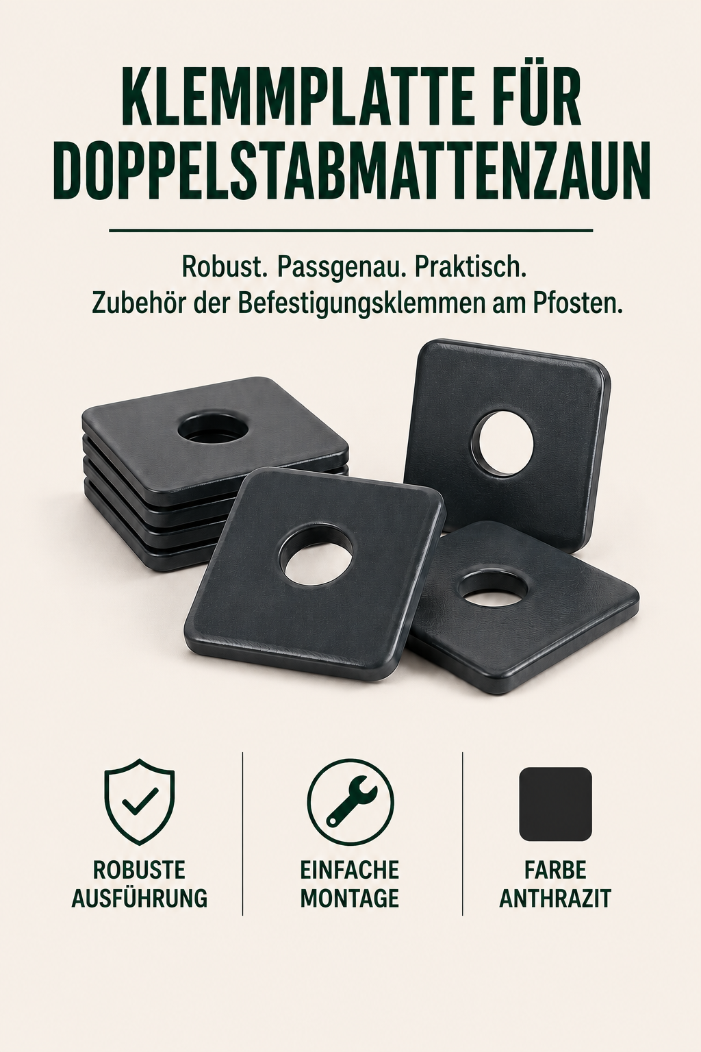 Klemmplatte für Doppelstabmattenzaun rostfrei