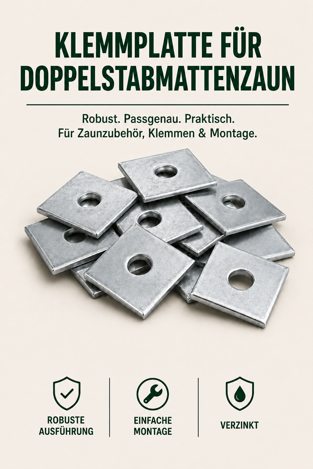 Klemmplatte für Doppelstabmattenzaun rostfrei