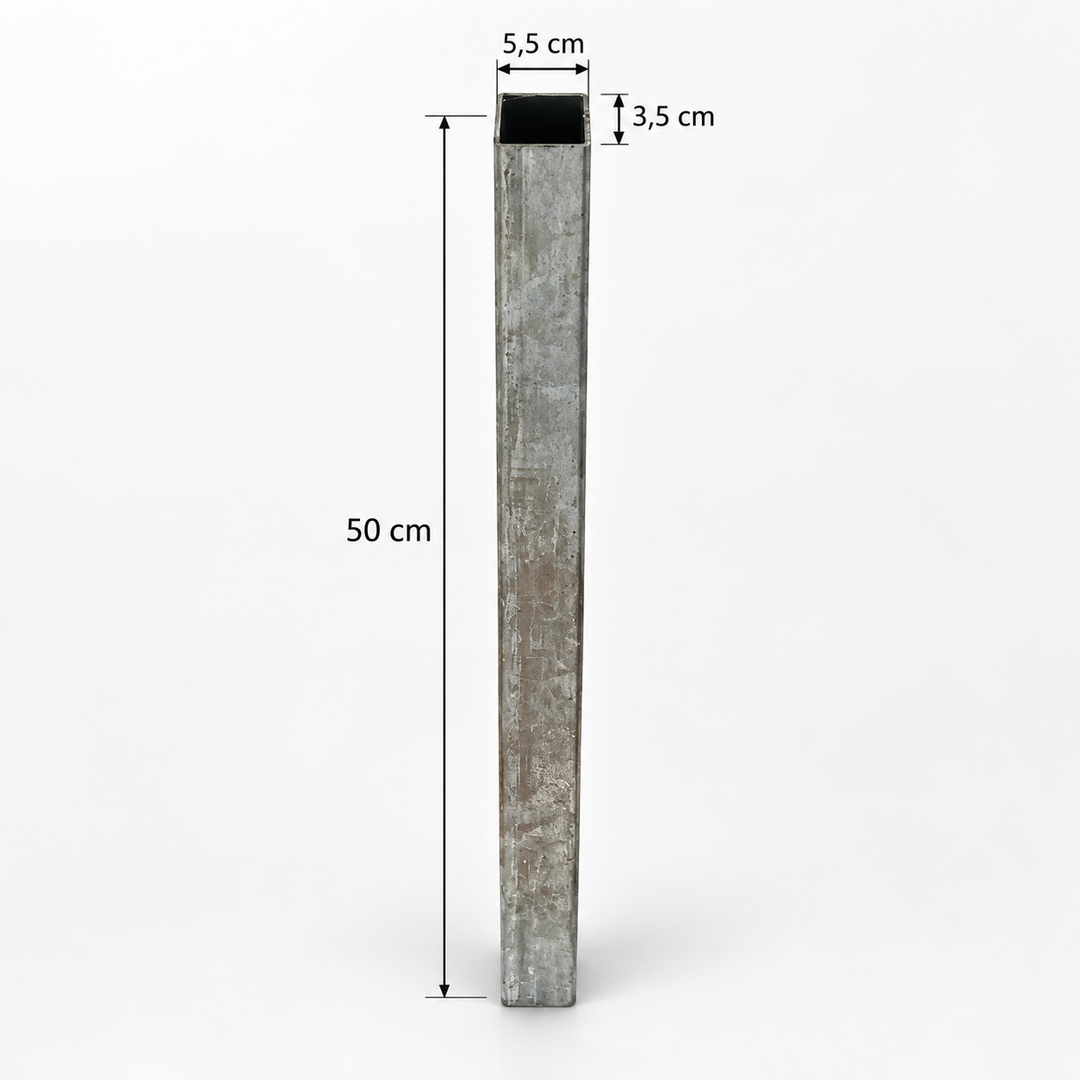 Pfostenverlängerung verzinkt mit Maßen 50 cm und Profil 55 × 35 mm