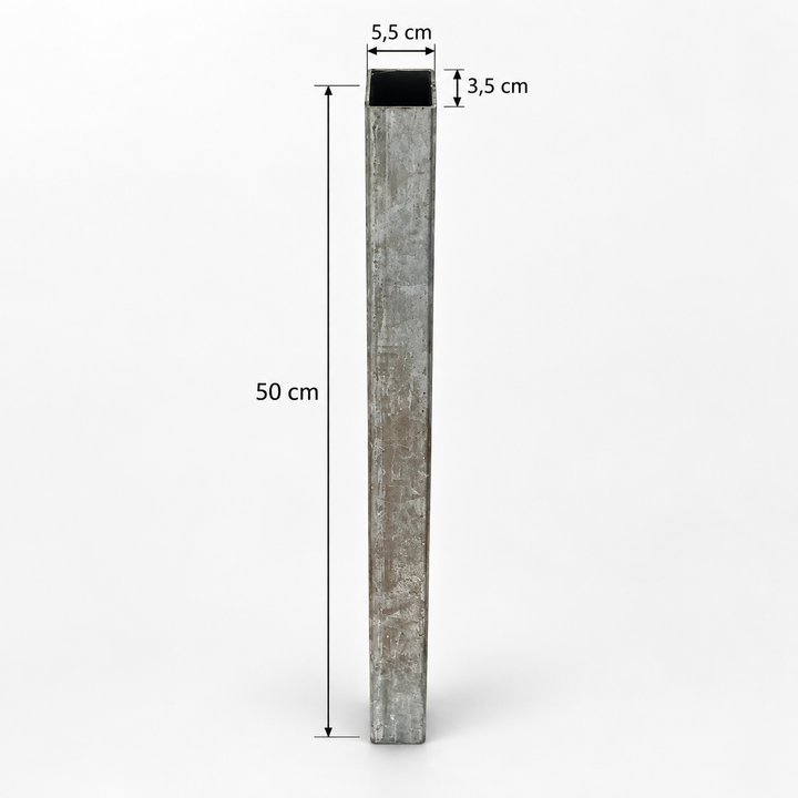 Pfostenverlängerung verzinkt mit Maßen 50 cm und Profil 55 × 35 mm