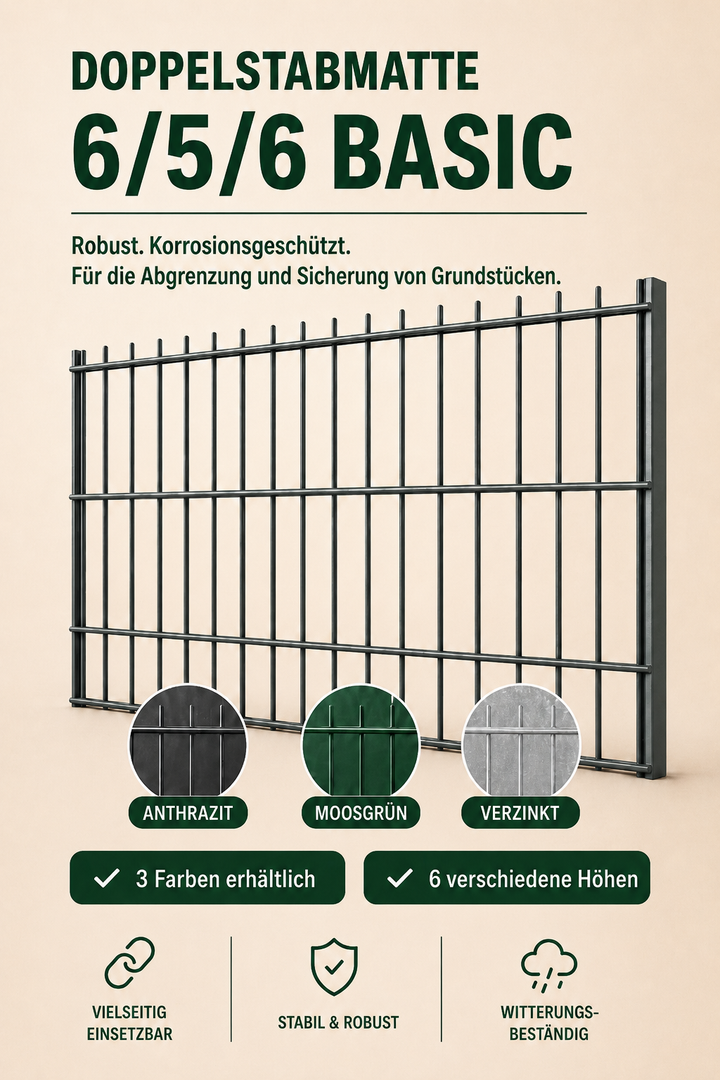 Doppelstabmattenzaun 6/5/6 Basic