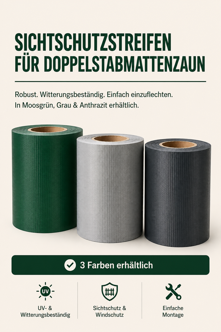 Sichtschutzstreifen für Doppelstabmattenzaun | PVC | 0,19x35m