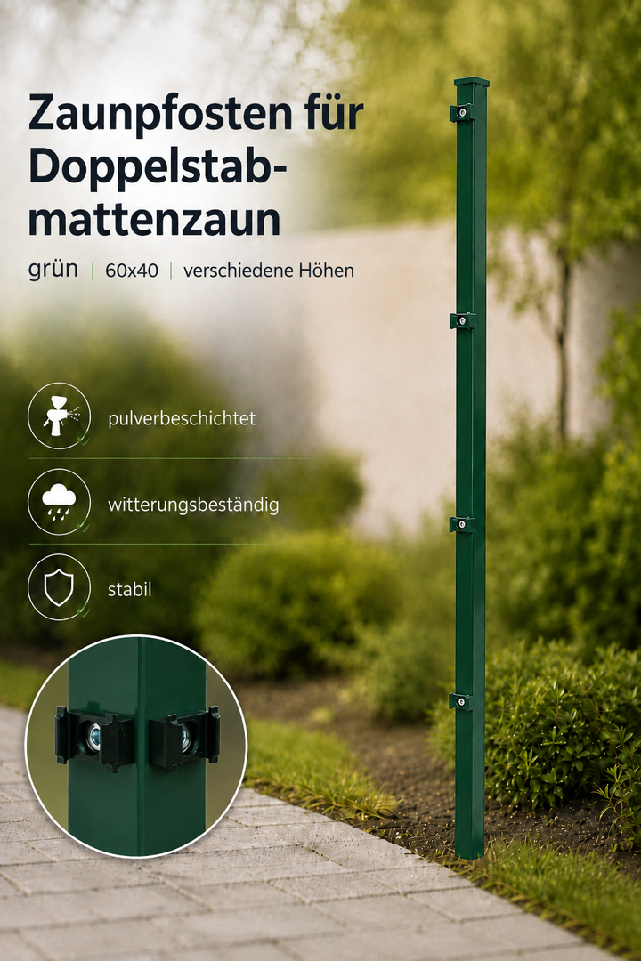 Doppelstabmatten Pfosten moosgrün ohne Befestigung mit Detailbild