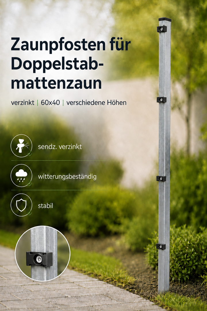 Doppelstabmatten Pfosten verzinkt ohne Befestigung mit Detailbild