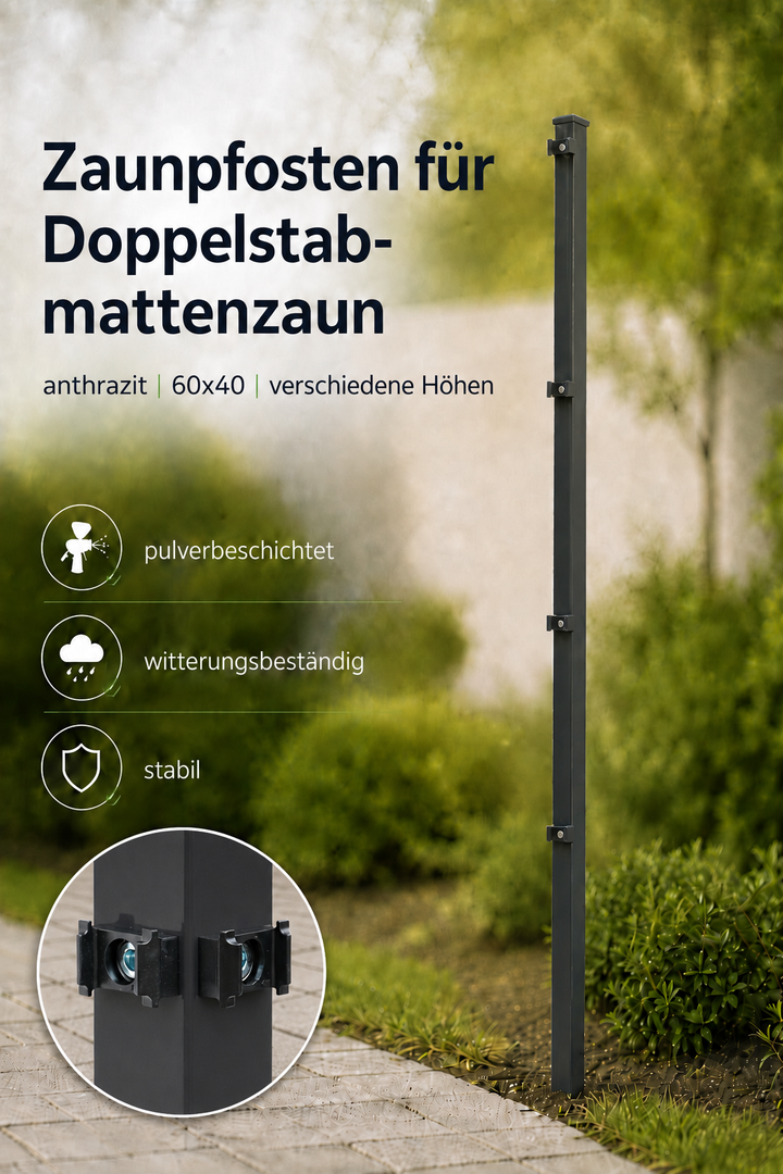 Doppelstabmatten Pfosten anthrazit ohne Befestigung mit Detailbild